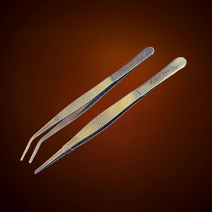 Aquarienzangen-Set aus Edelstahl, 16 cm, mit geraden und gebogenen Spitzen, strukturierter Griff.